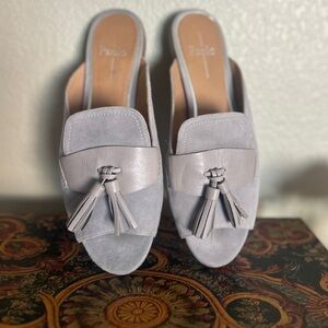 Paolo Light Gray Suede & Leather Tassel Slide Mules size 8